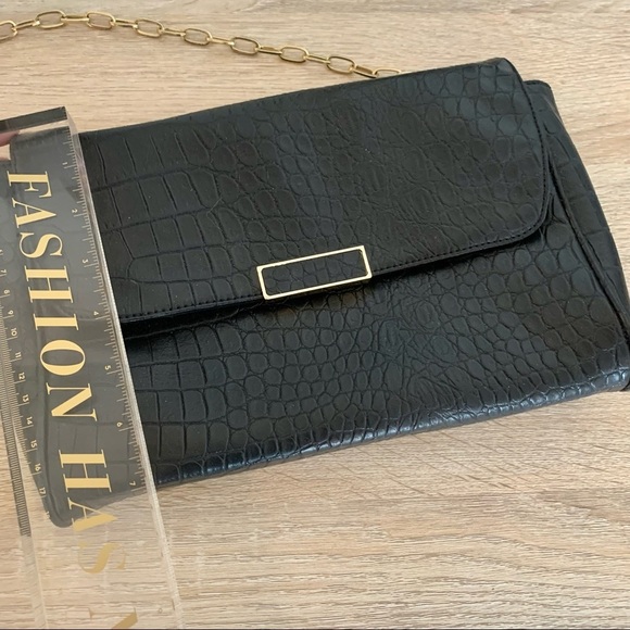 NWOT F21 Black Croc Leather Chain Shoulder Bag - Picture 8 of 9